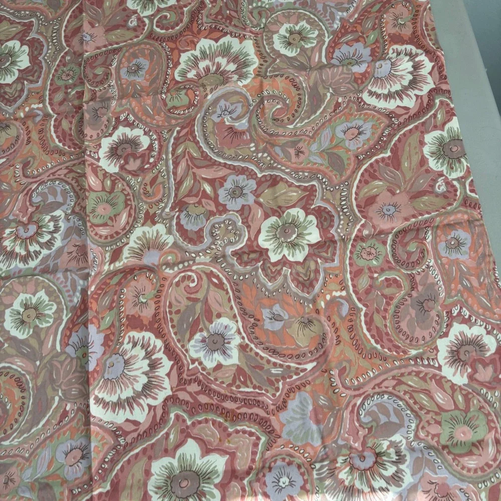 VTG Floral Paisley SQ Tablecloth & 7Napkin Set Terracotta Sage Lavender 34x34